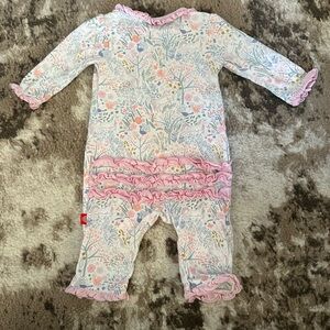Magnetic Me Floral Ruffle Footie in Pink and Pastel Multi